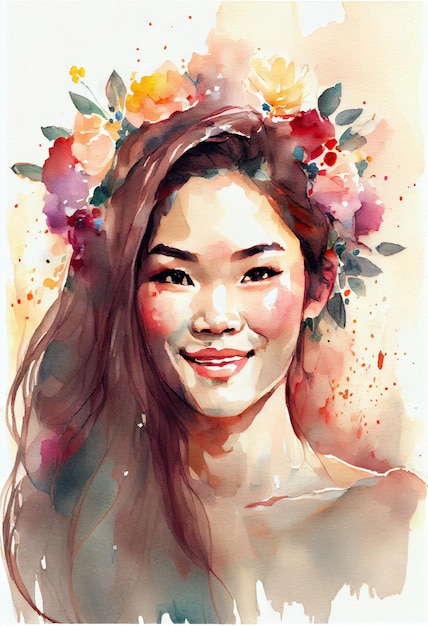 Portrait of young beautiful asian woman. ai generative