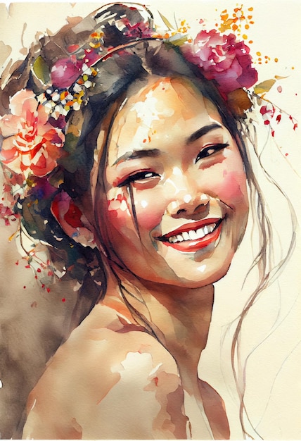 Portrait of young beautiful asian woman. ai generative