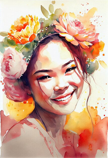 Portrait of young beautiful asian woman. ai generative