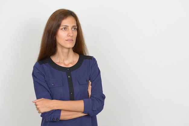 Portrait of young beautiful businesswoman with brown hair