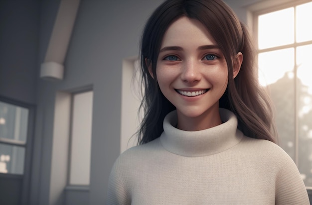 Portrait of young beautiful girl with positive facial expression in sweater Generative AI