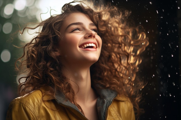 Portrait of young beautiful woman in the rain