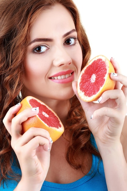 Portrait of a young beautiful woman on a white background Young