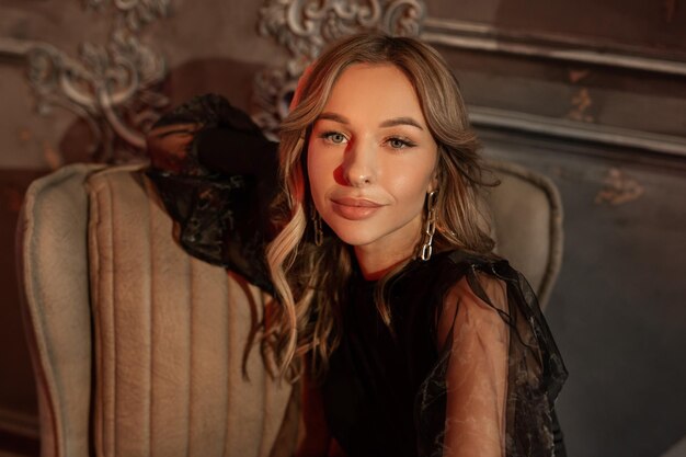 portrait of a young beautiful woman with makeup and hairstyle