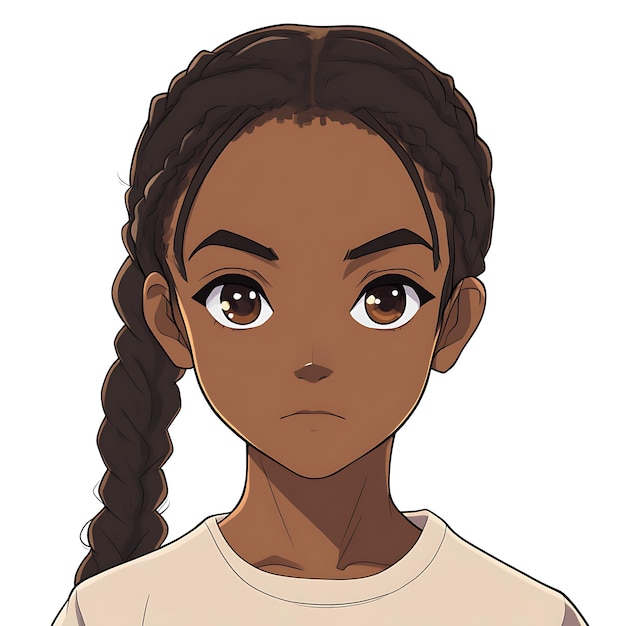 Portrait of a young Black woman with braids and a serious expression