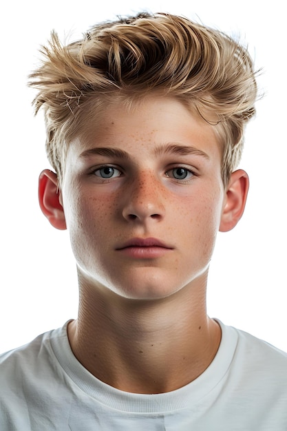 Photo portrait of a young blonde caucasian man with freckles