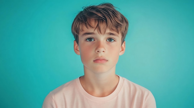 Photo portrait of a young boy against a vibrant blue background