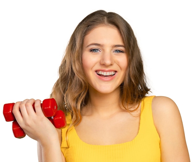 Portrait of young brunette fitness woman