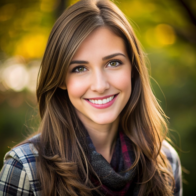 Portrait of Young Brunette Woman Smiling Cheerfully generative AI