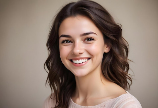 Portrait of Young Brunette Woman Smiling Cheerfully