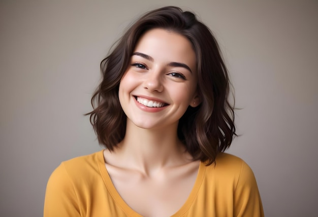 Portrait of Young Brunette Woman Smiling Cheerfully