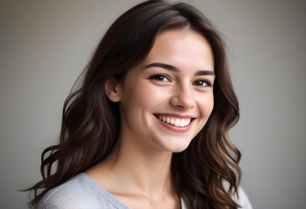 Portrait of Young Brunette Woman Smiling Cheerfully