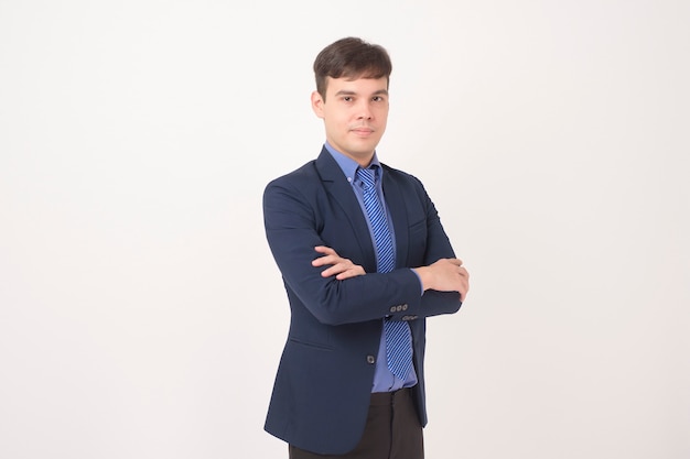 Portrait of young business man is on white , business concept