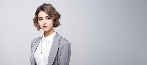 Portrait of young business woman with professional makeup copy space