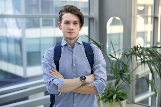 Portrait of young businessman office worker or college or university student in shirt and jacket