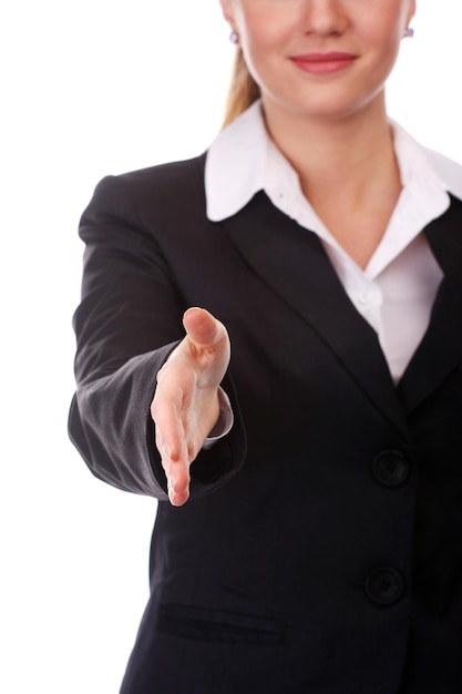 Portrait of young businesswoman in black suit