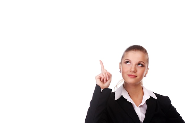 Portrait of young businesswoman in black suit