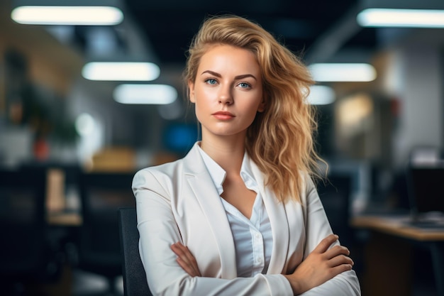 portrait of young businesswoman in office with arms crossed