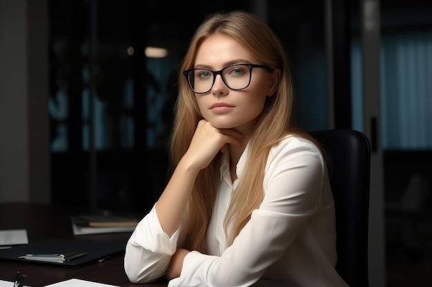 Portrait of a young businesswoman working in the office created with generative ai