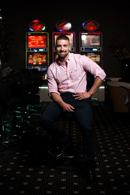 Portrait of a Young Caucasian Man in Casino