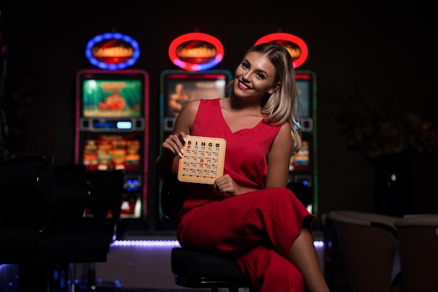 Portrait of a Young Caucasian Woman in Casino