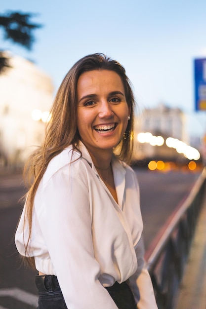 Portrait of a young caucasian woman at Madrid, Spain.