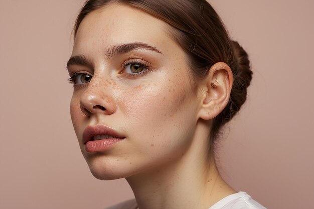 Photo portrait of a young confident woman with acne