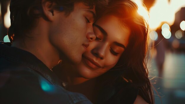 Portrait of young couple in love posing at studio