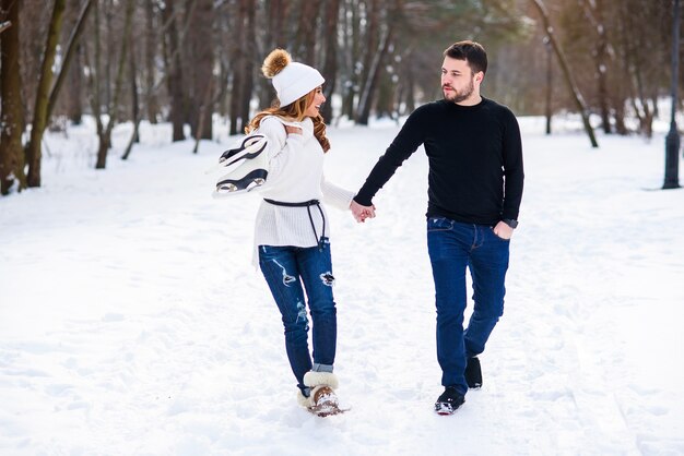 Portrait of a young couple in the park