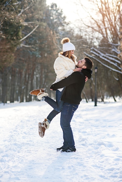 Portrait of a young couple in the park