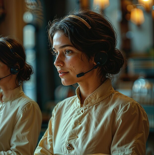 Photo portrait of a young female customer service executive in a call center