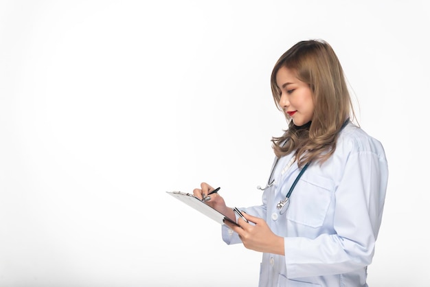 Portrait of young Female doctor on white backgroundAsian manThailand people