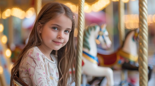 Portrait of Young Girl Sitting on MerryGoRound