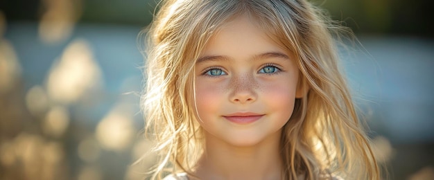 Portrait of a Young Girl with Blonde Hair and Blue Eyes