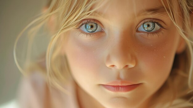 Photo portrait of a young girl with blue eyes