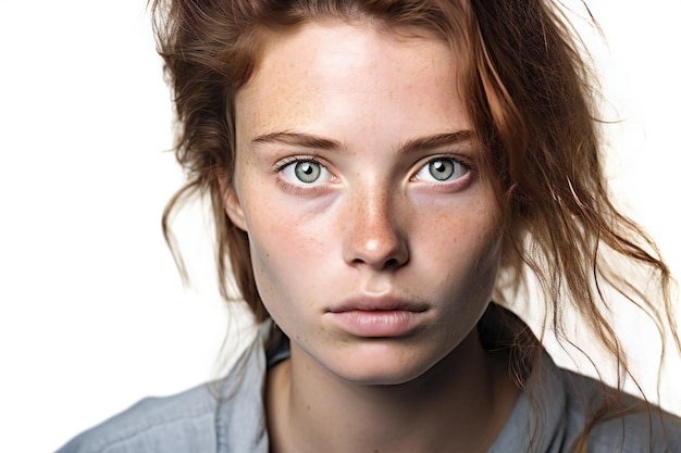 Portrait of a young girl with freckles on her face