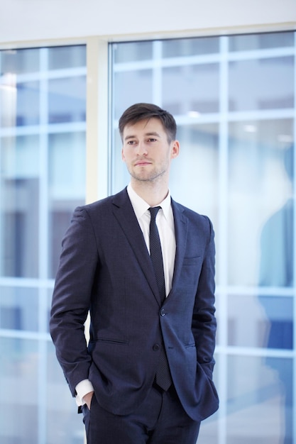 Portrait of a young handsome businessman indoors