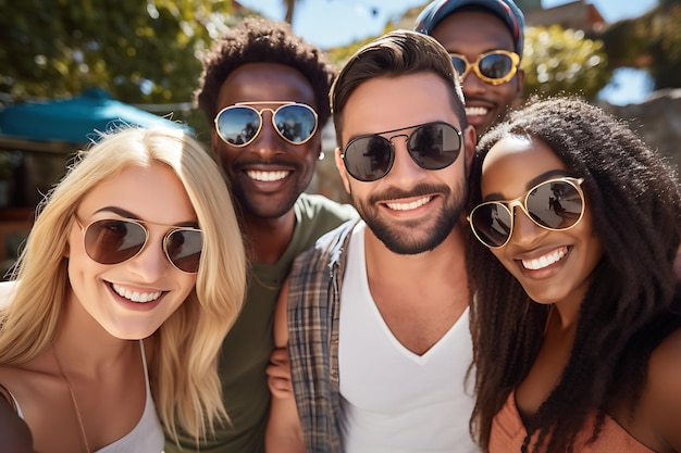 Portrait of young happy smiling friends standing together portrait of youn