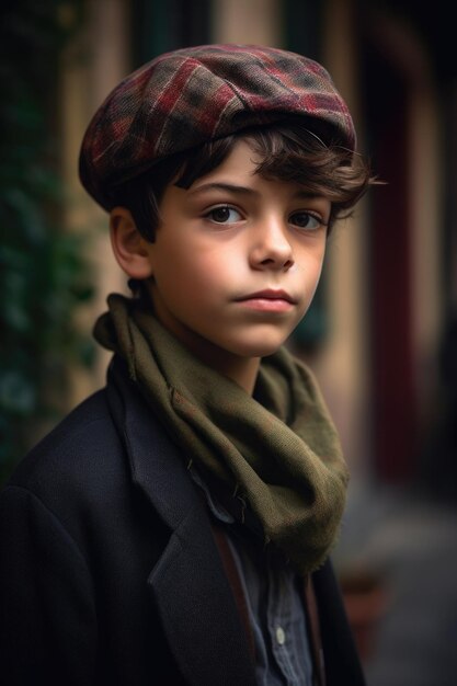 Portrait of a young italian boy outside created with generative ai