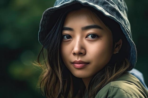 A portrait of a young Japanese woman in casual summer attire generated by AI The image captures the subject's natural beauty and effortless style Generative AI