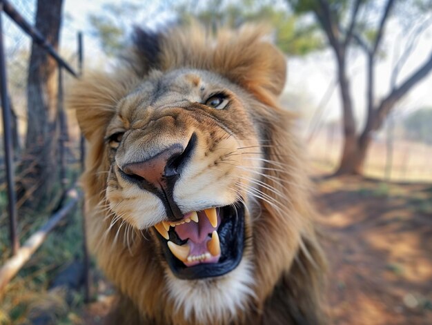 Photo portrait of young lion giving us a bit of a happy face showing all his teeth