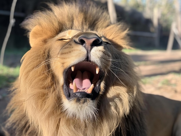 Photo portrait of young lion giving us a bit of a happy face showing all his teeth