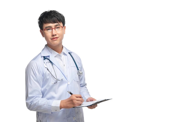 Portrait of young male doctor on white backgroundAsian manThailand people