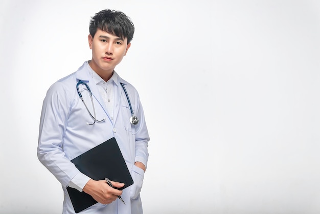 Portrait of young male doctor on white backgroundAsian manThailand people