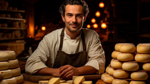 portrait of young man in cheese store