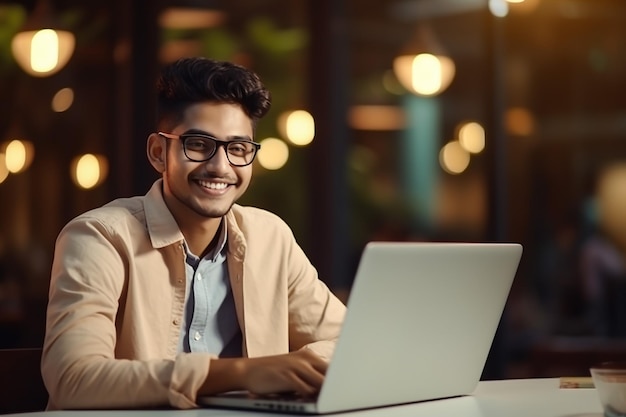 Portrait of young man sitting at his desk in the office