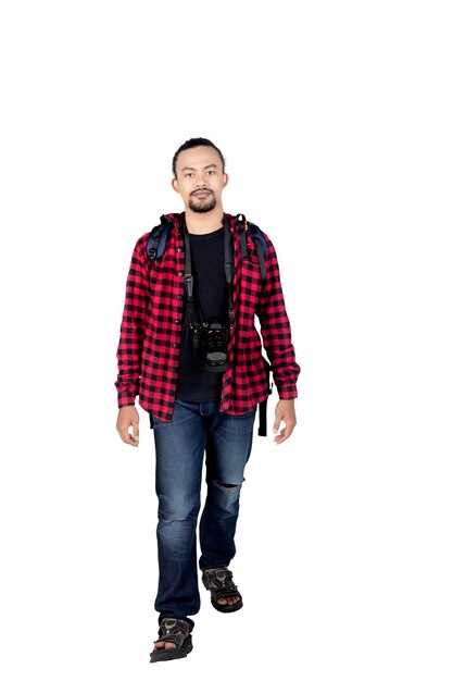 Photo portrait of young man standing against white background