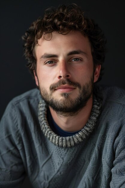 Portrait of a young man in a sweater on a dark background