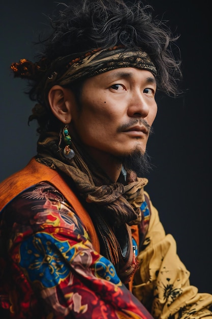 Portrait of a young man in traditional costume of Borneo