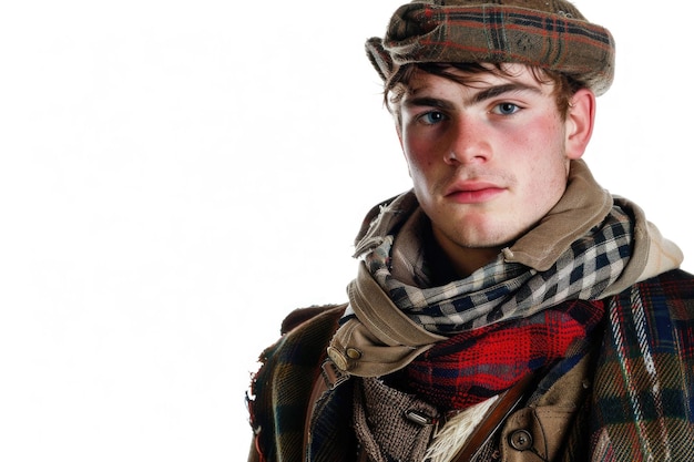 Photo portrait of a young man in traditional scottish highlander garb